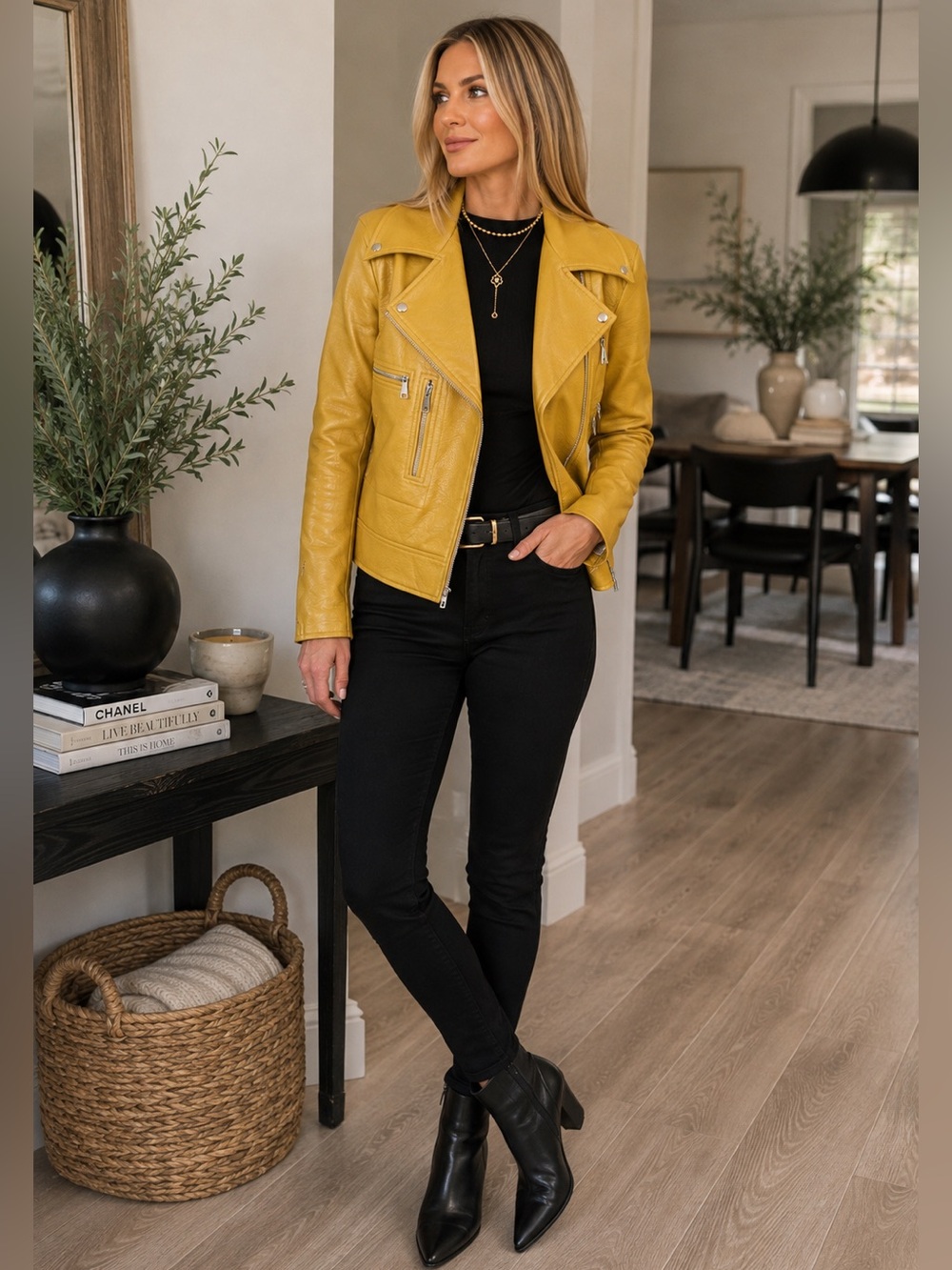 Elizabeth and James Mustard Yellow Leather Moto Jacket